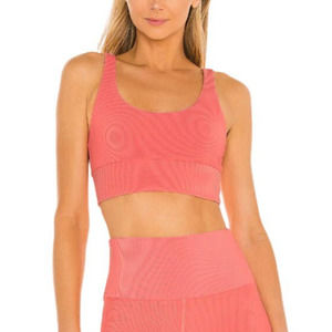 Beach Riot Sports Leah Ribbed Sports Bra Swim Top Stretch Fit Coral Pink XS